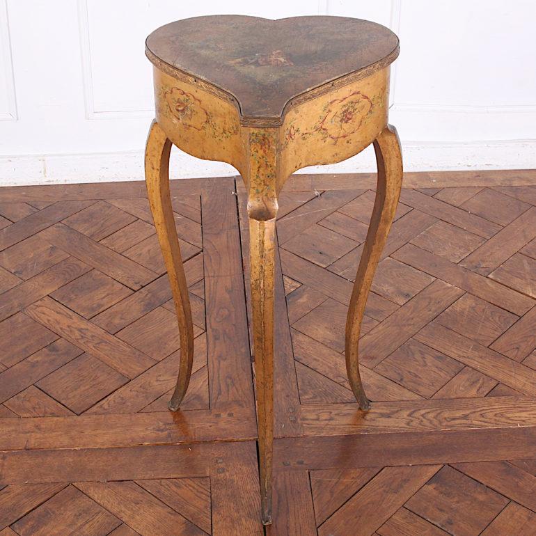 Victorian French Painted Heart Shaped Sewing Table