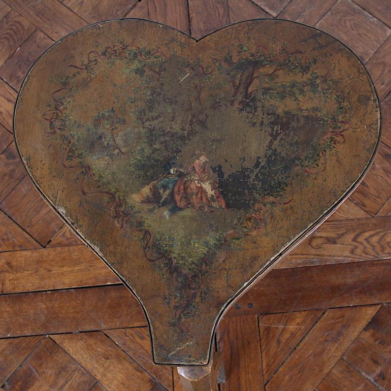 European French Painted Heart Shaped Sewing Table