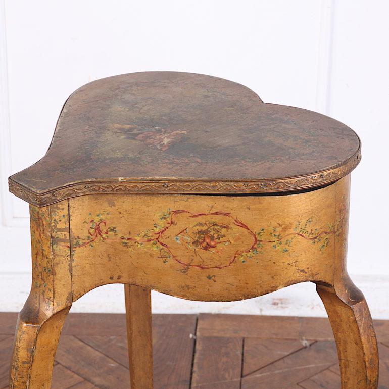 Early 20th Century French Painted Heart Shaped Sewing Table