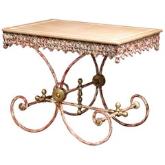 French Painted Iron and Brass Pastry Table with Red Marble Top