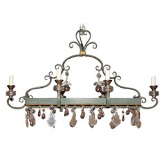 French Painted Iron and Crystal Chandelier, circa 1920