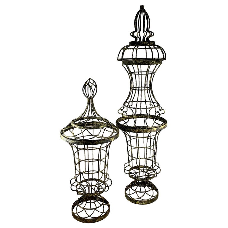 French Painted Iron Jardinière Garden Topiary Planters w/ Trellis Tops 4 Pc. Set at 1stDibs
