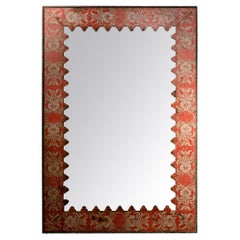 Miroir mural français en fer peint en rouge