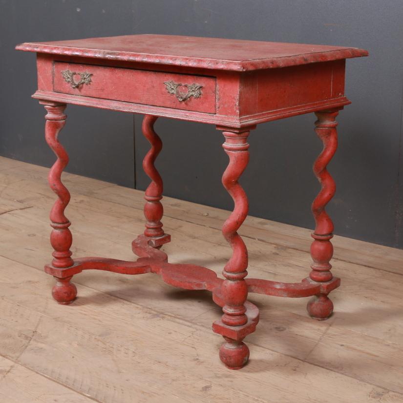 18th century French painted lamp table, 1780

Dimensions:
30 inches (76 cms) wide
20 inches (51 cms) deep
28 inches (71 cms) high.

