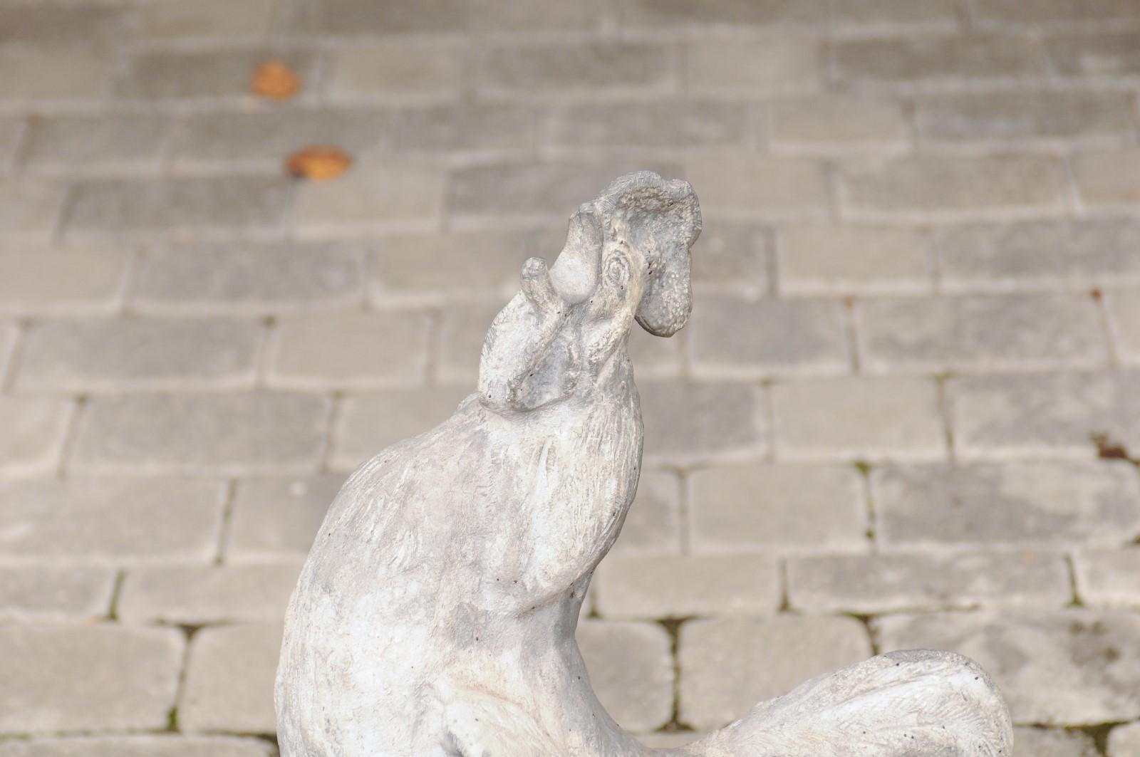 20th Century French Painted Lead Lifesize Crowing Rooster Sculpture on Base, circa 1920 For Sale