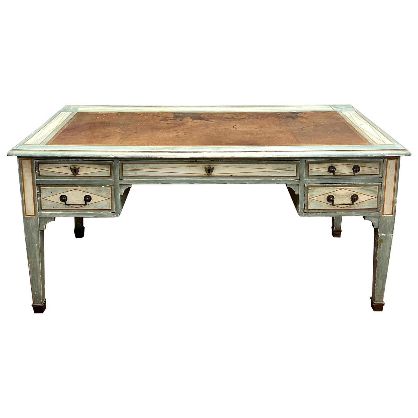French, Painted, Leather Top Desk Circa 1920