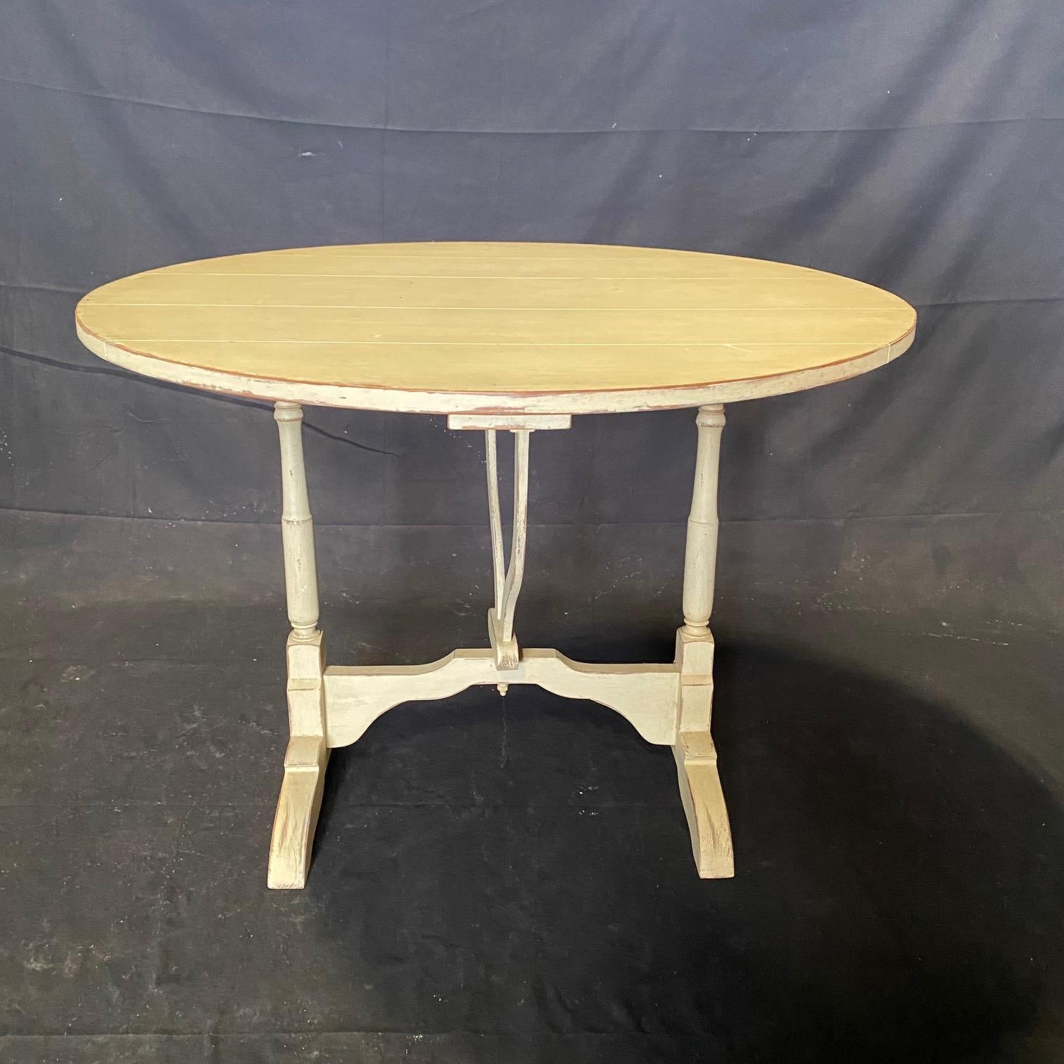 French Provincial French Painted Light Oak Tilt-Top Wine Tasting Dining Table For Sale