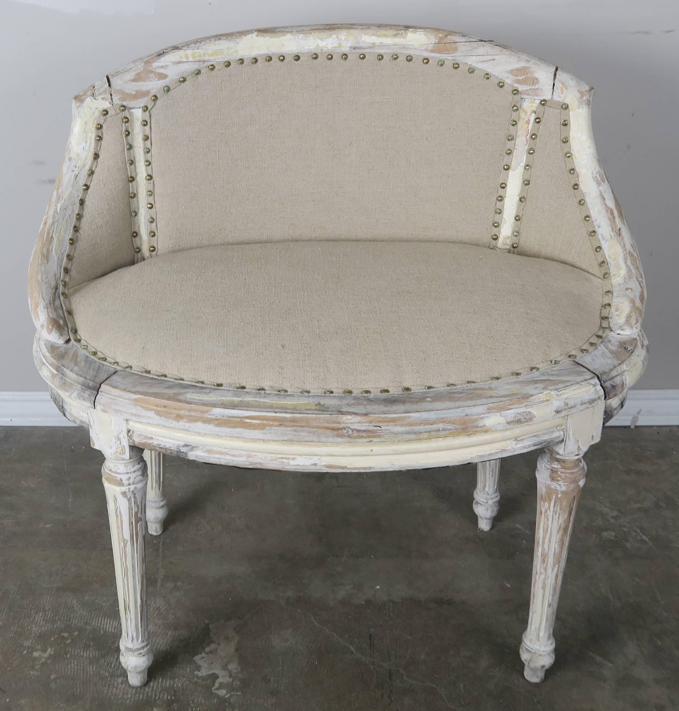 Louis XVI French Painted Linen Bench, circa 1930s
