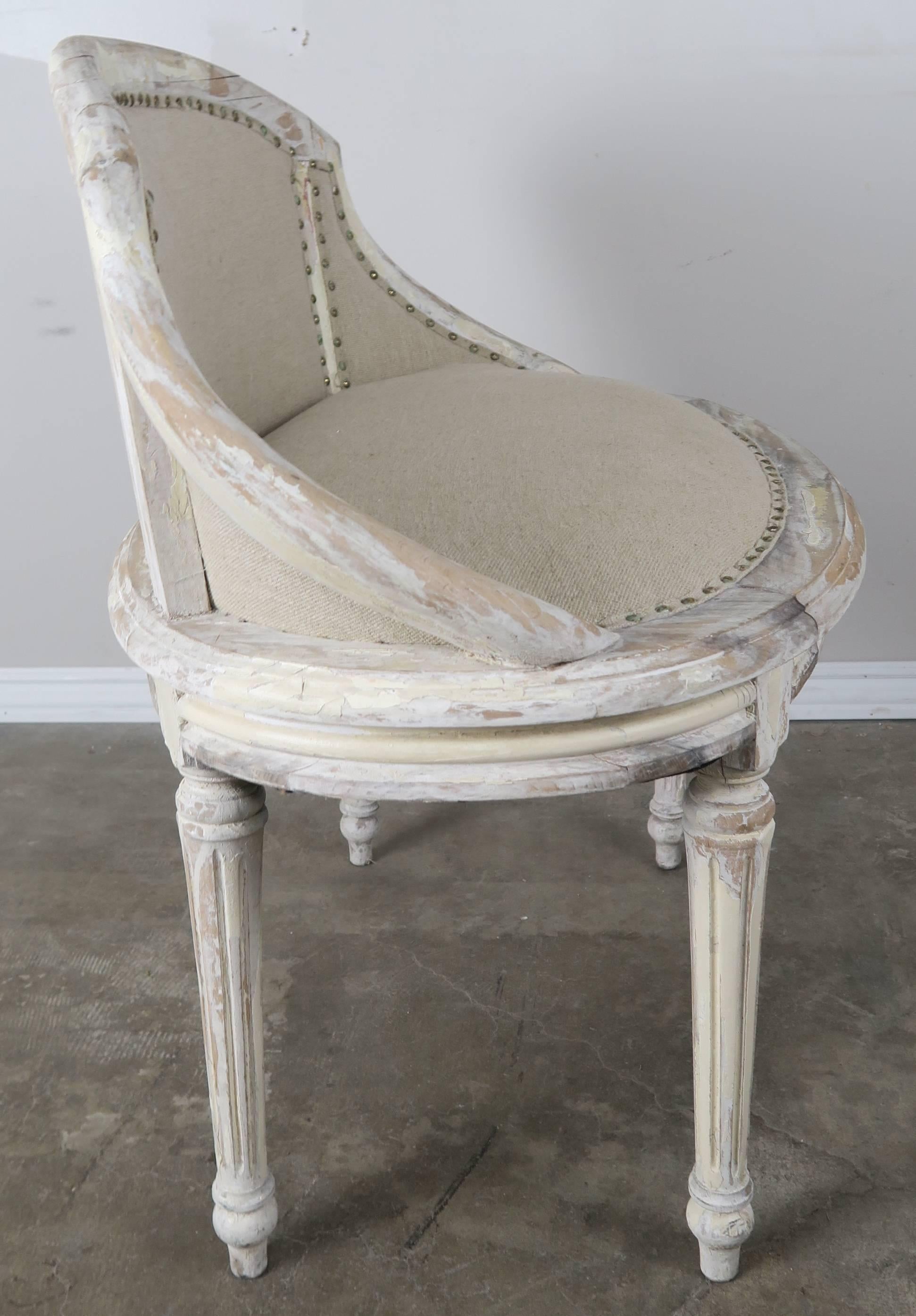 French Painted Linen Bench, circa 1930s In Excellent Condition In Los Angeles, CA