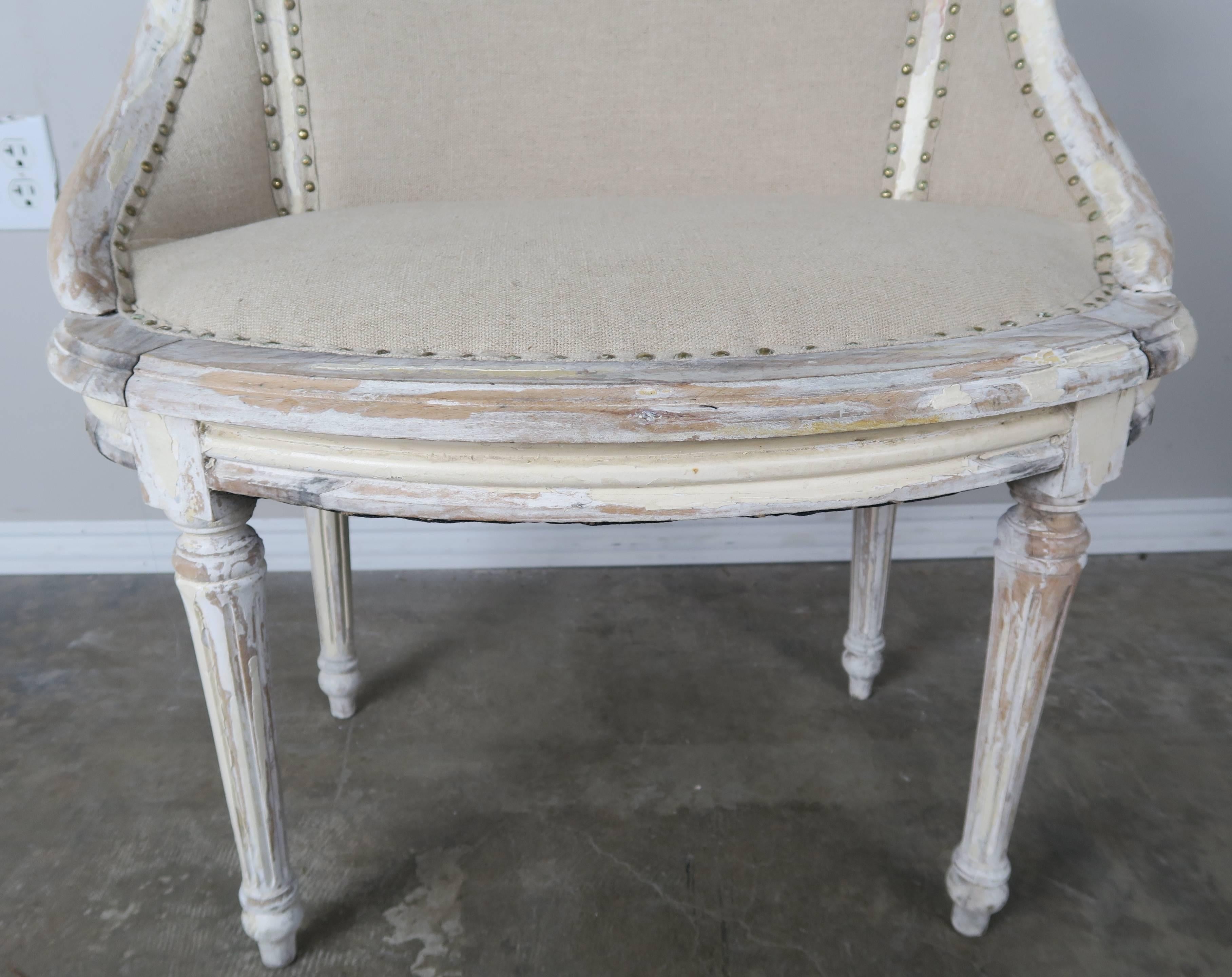Mid-20th Century French Painted Linen Bench, circa 1930s