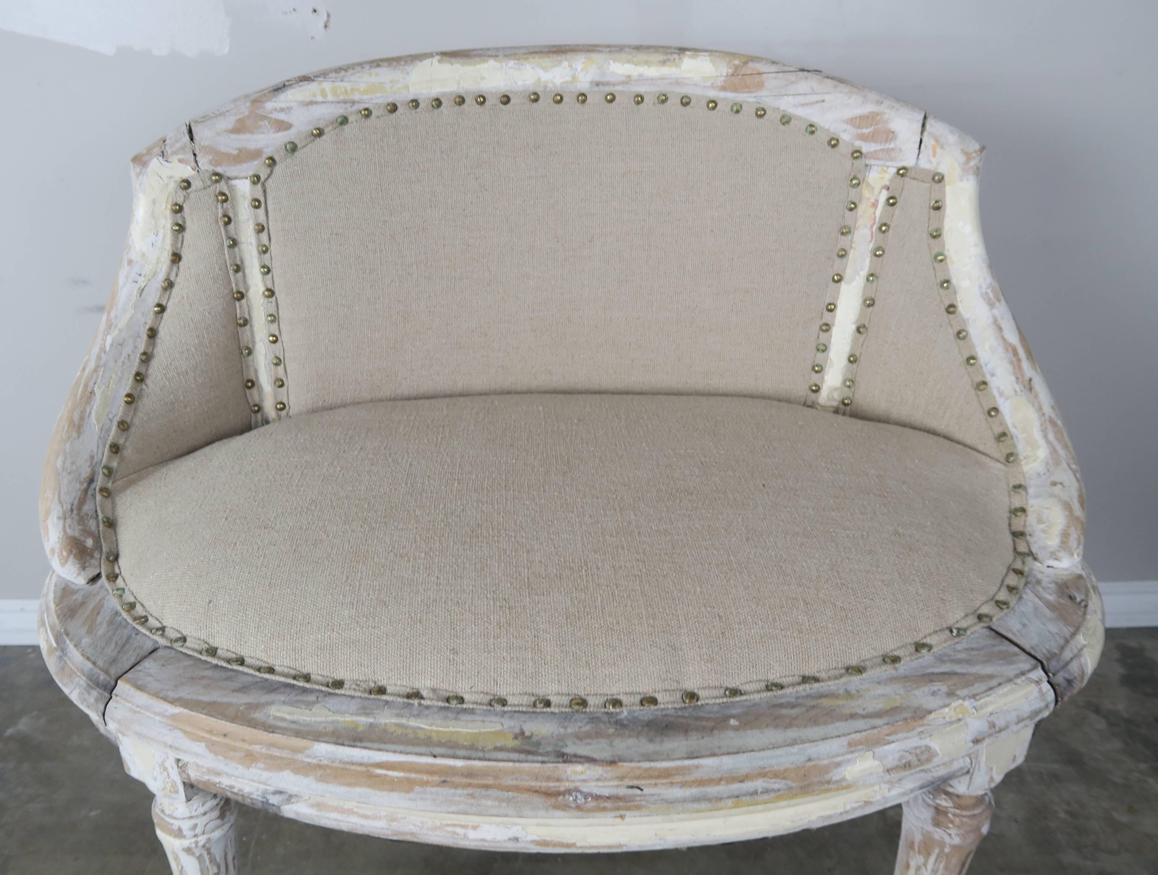 French Painted Linen Bench, circa 1930s 2