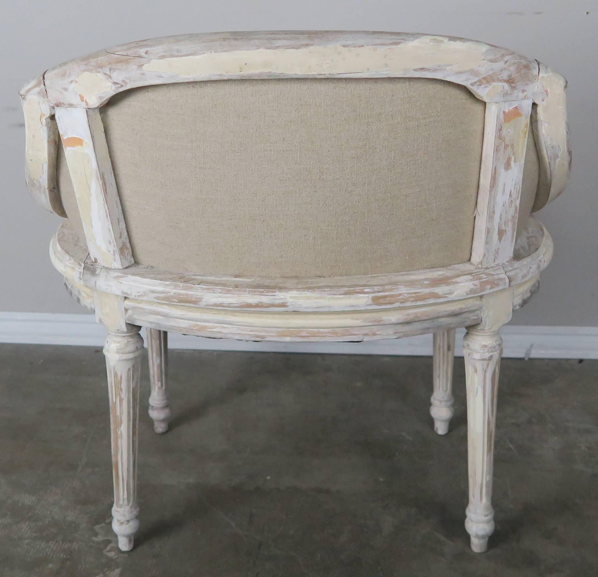 French Painted Linen Bench, circa 1930s 3