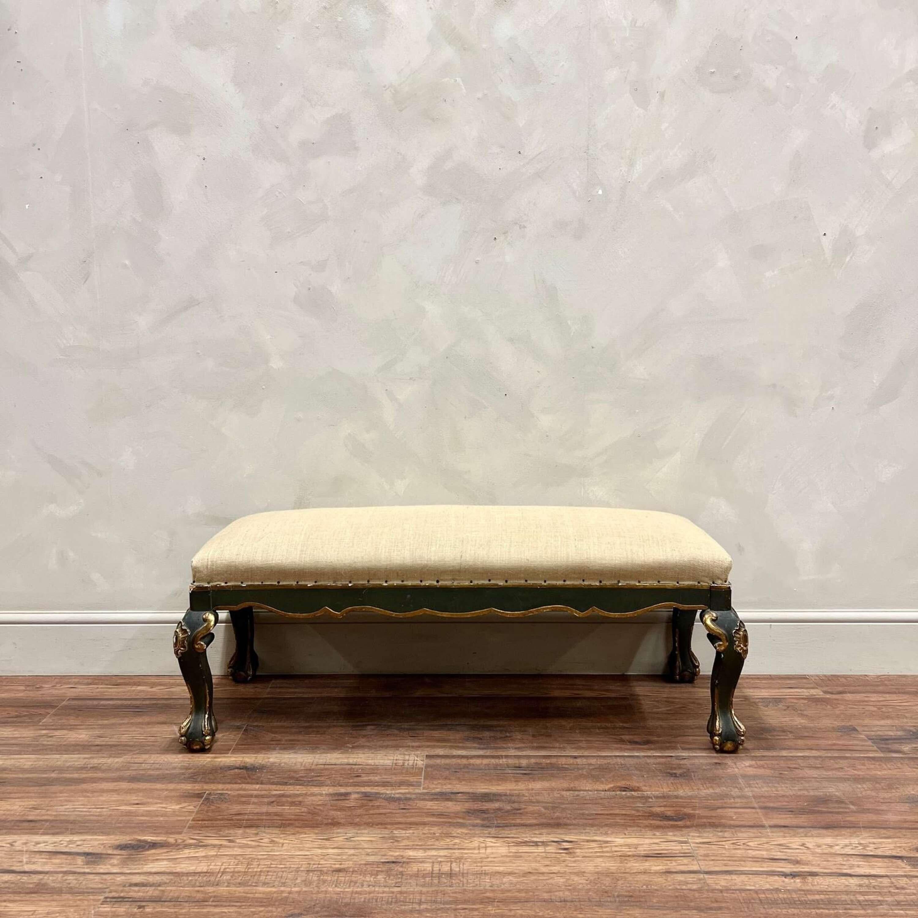 French Painted Lion Paw Upholstered Footstool im Angebot 3