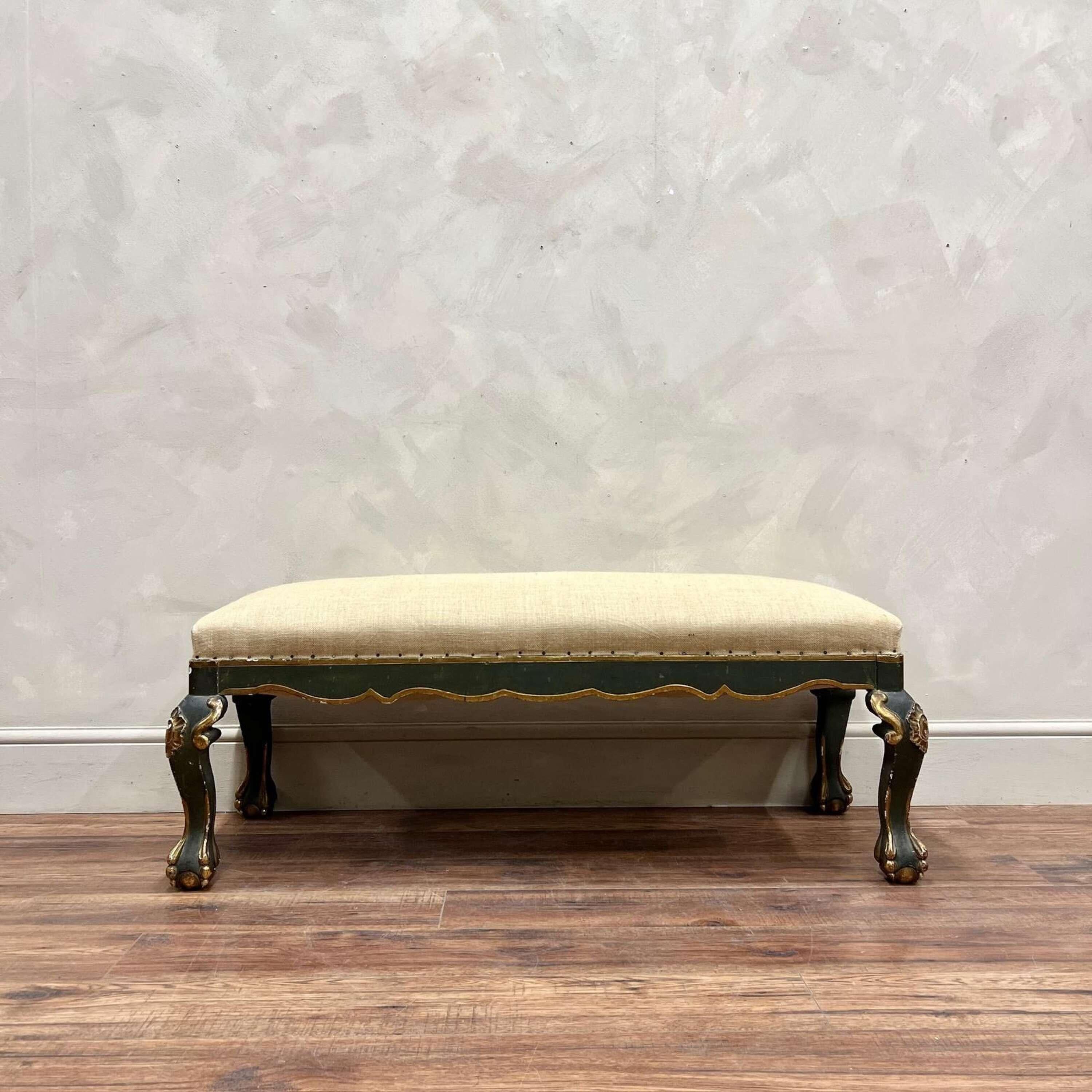 French Painted Lion Paw Upholstered Footstool im Angebot 4
