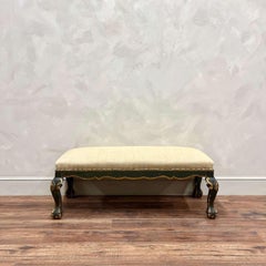 French Painted Lion Paw Upholstered Footstool