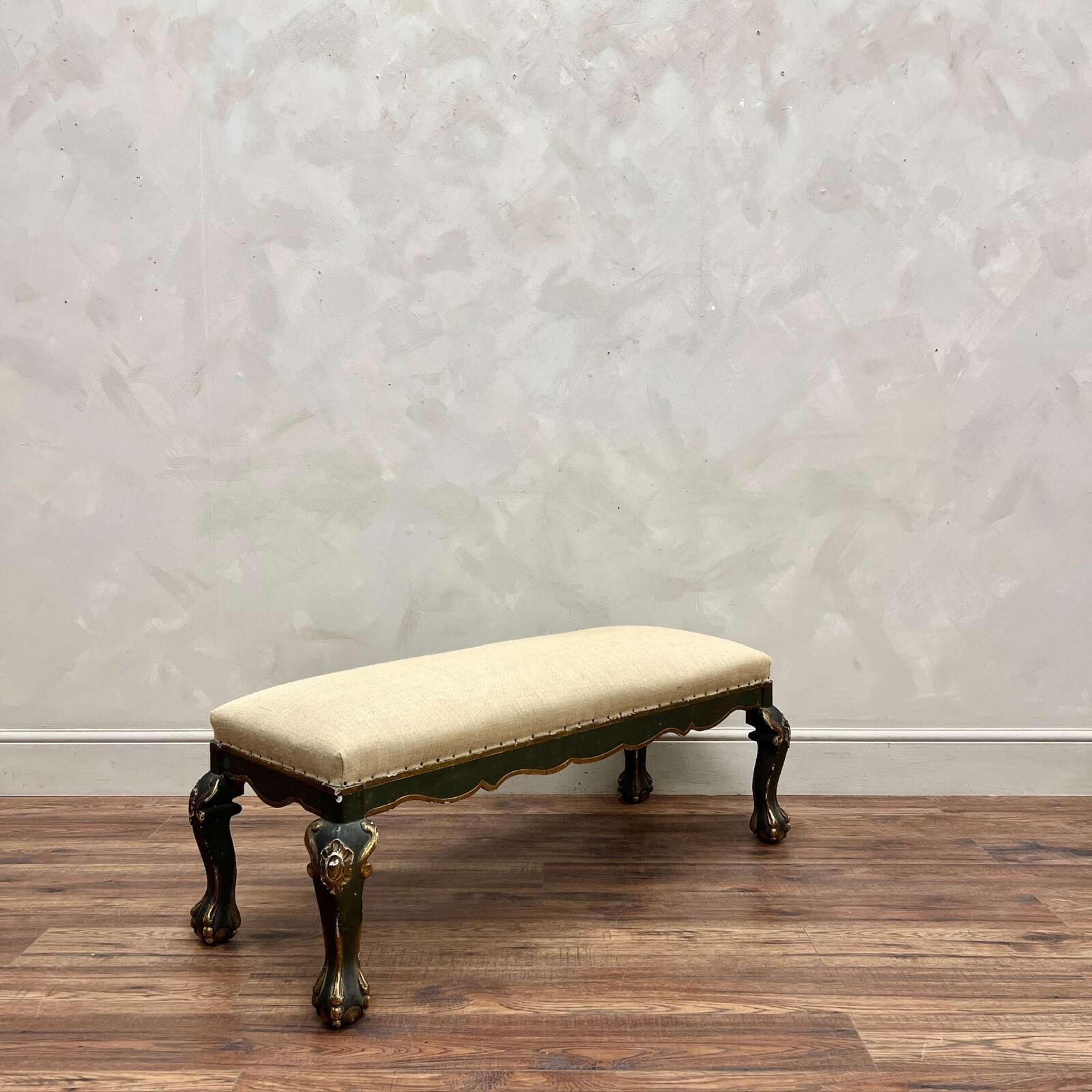 French Painted Lion Paw Upholstered Footstool (Französisch) im Angebot