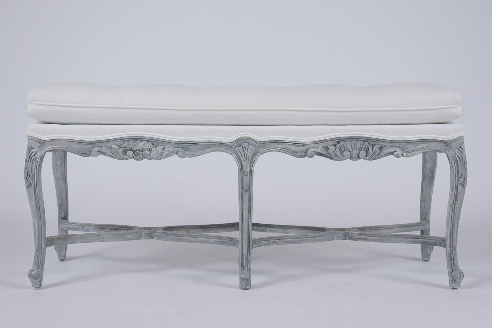 Carved Vintage 1950s French Louis XV Bench