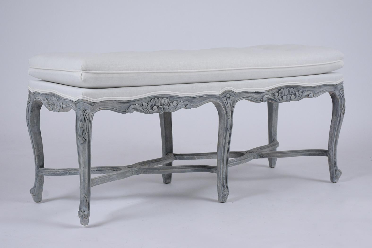 Fabric Vintage 1950s French Louis XV Bench