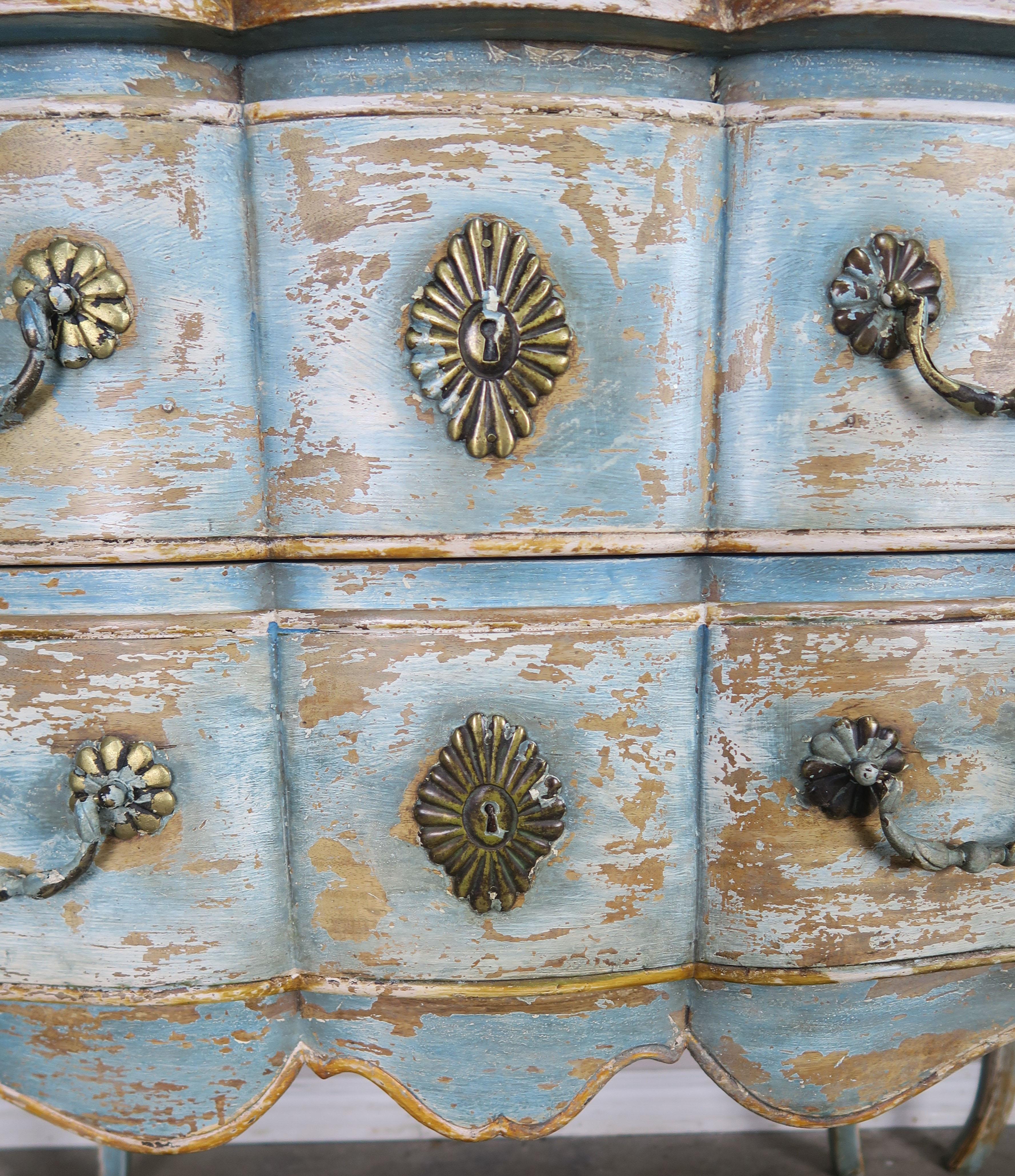 French Painted Louis XV Style Commodes, circa 1930s In Distressed Condition In Los Angeles, CA