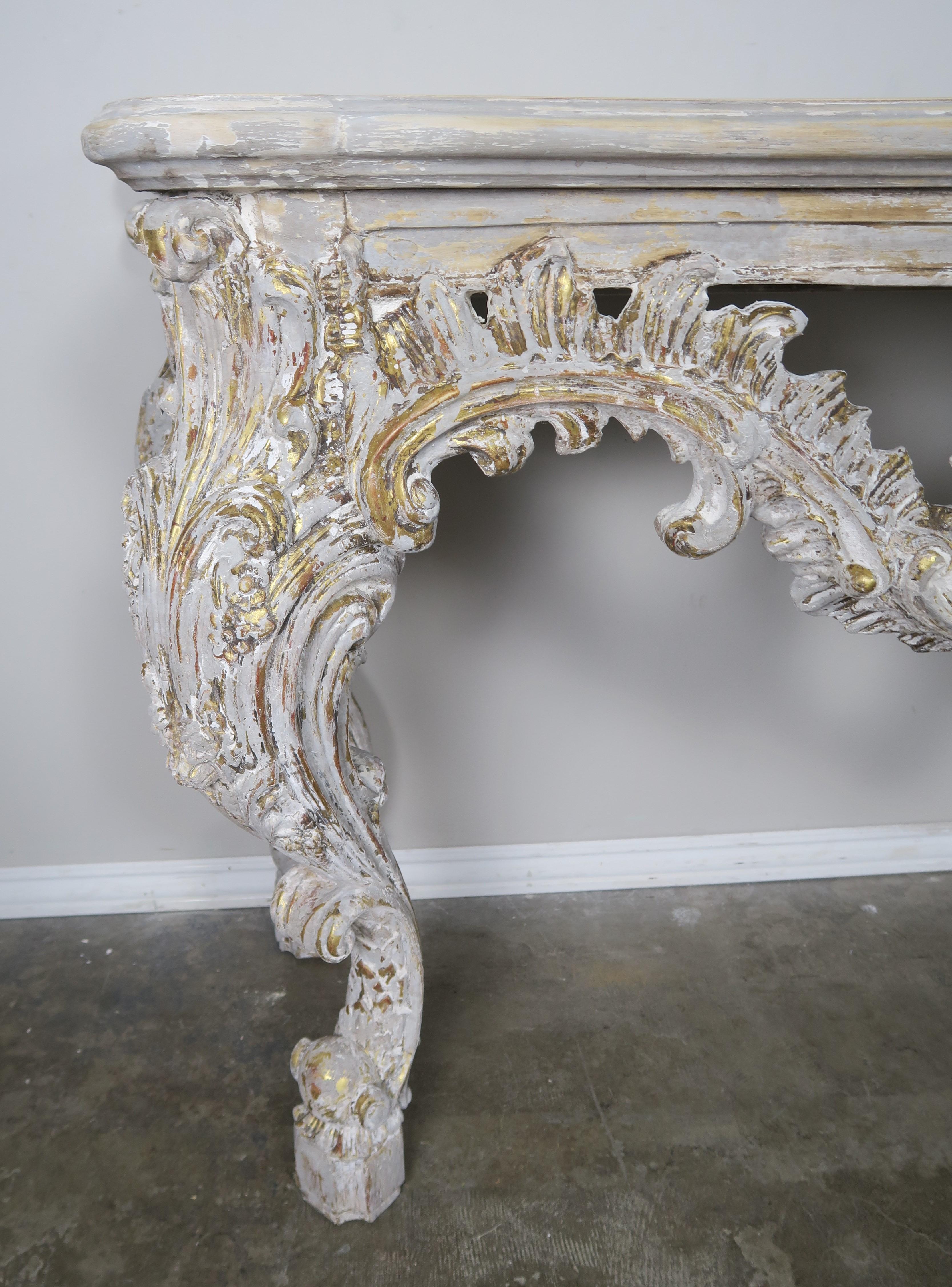 French Painted Louis XV Style Console In Distressed Condition In Los Angeles, CA