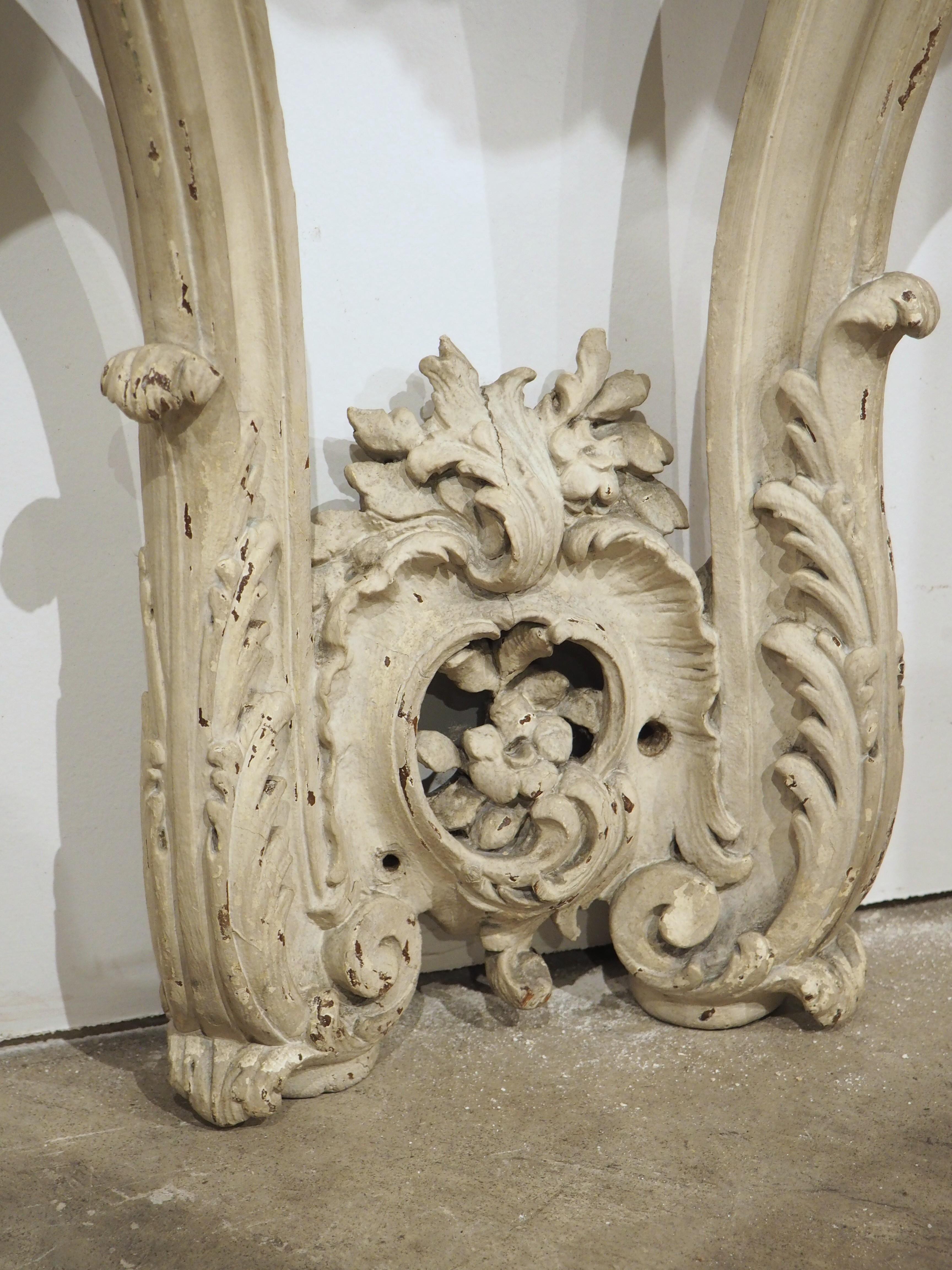 Stone French Painted Louis XV Style Console Table, Breche Violette Marble Top, C. 1850 For Sale
