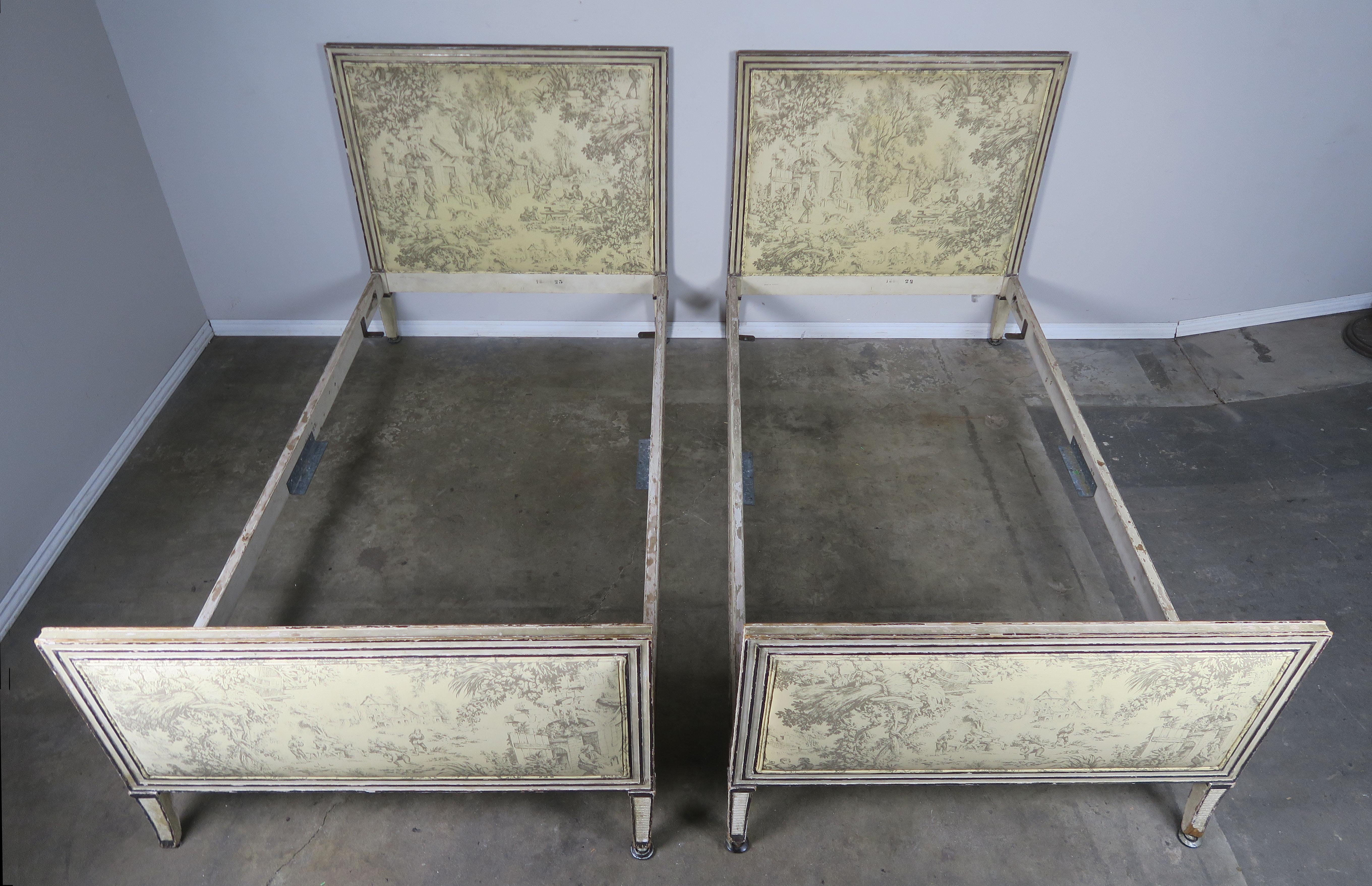 French Painted Louis XVI Style Bed Frames, circa 1930 4