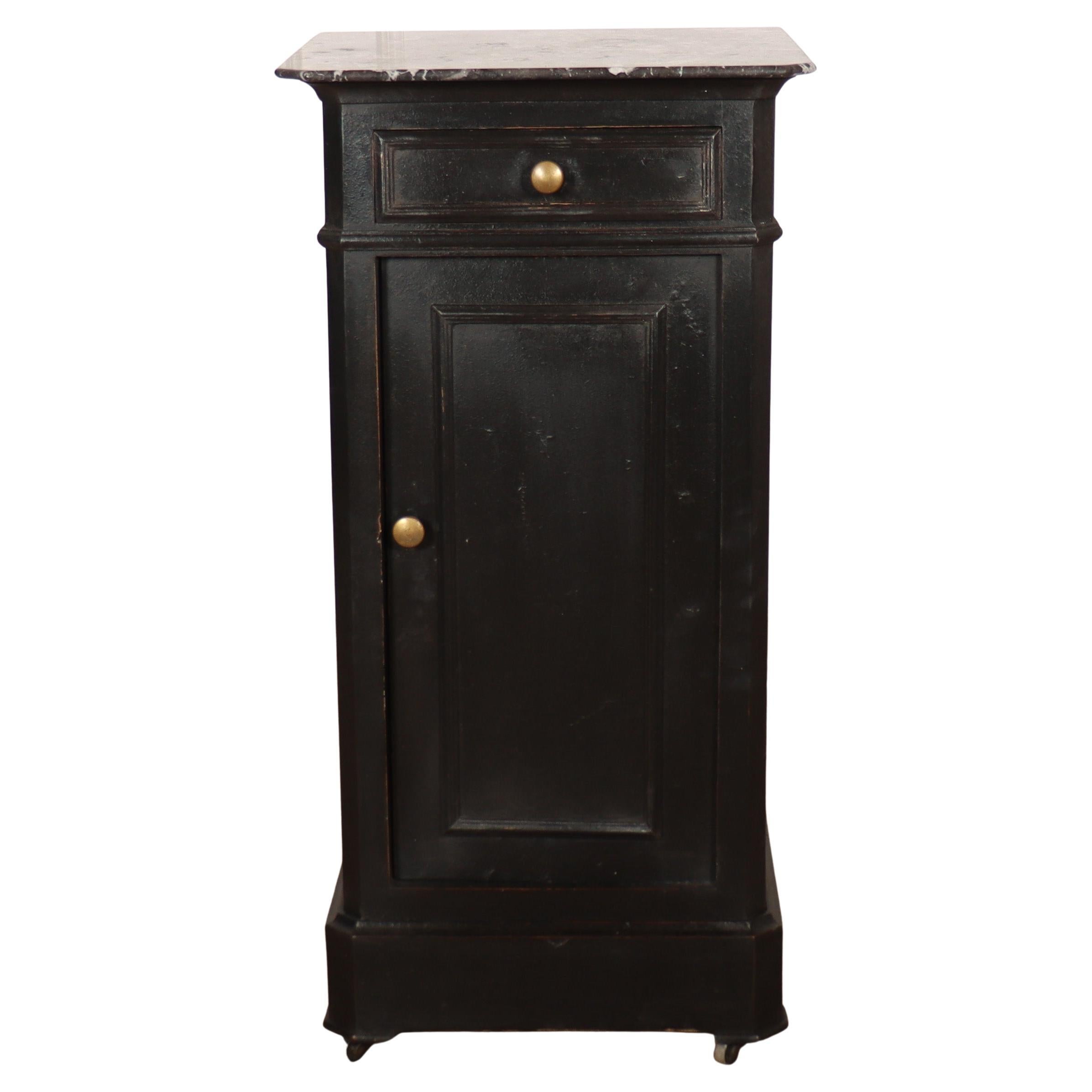French Painted Marble Top Bedside Table