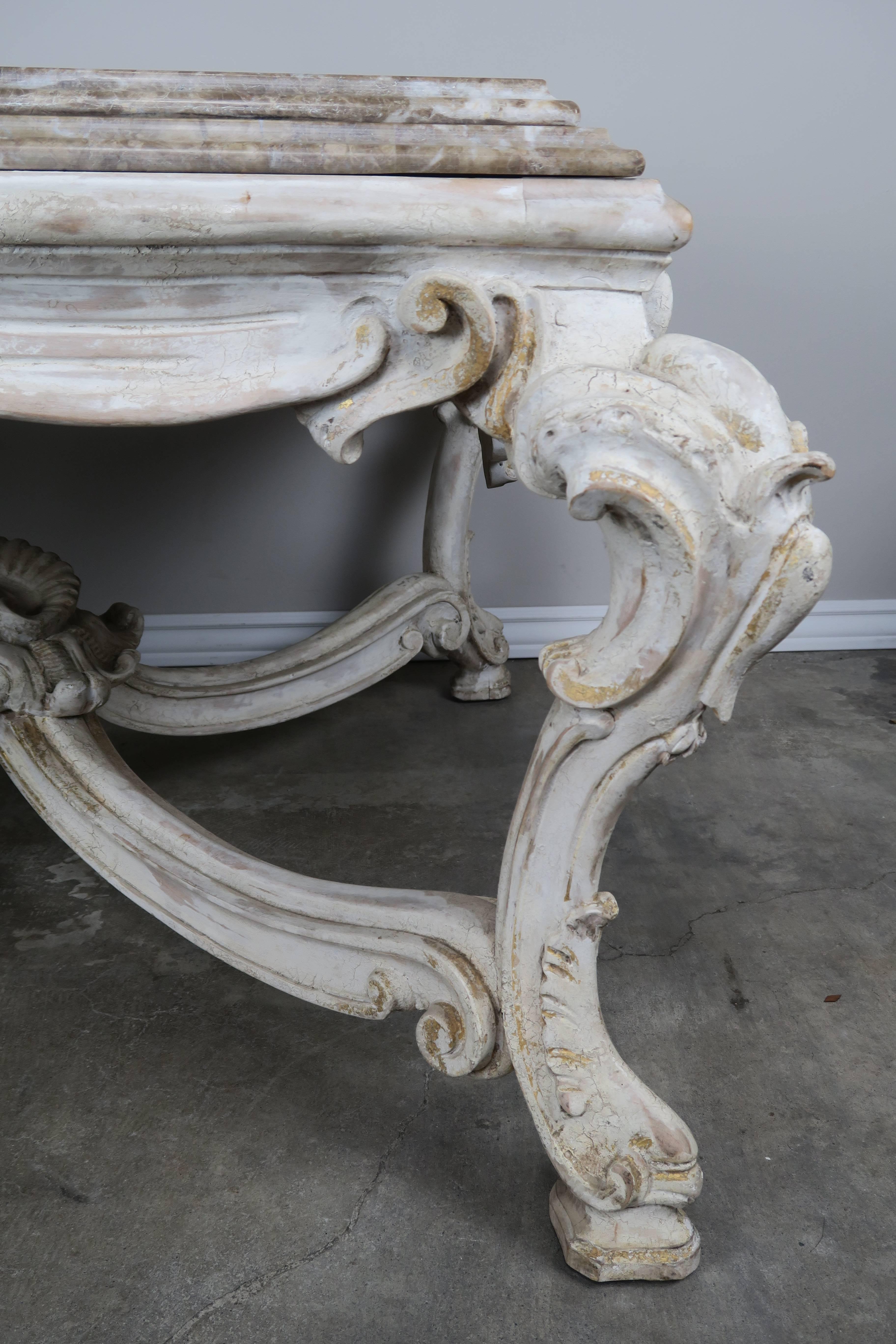 French Painted Marble-Top Coffee Table In Distressed Condition In Los Angeles, CA