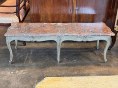 French Painted Marble Top Coffee Table With Cabriole Legs