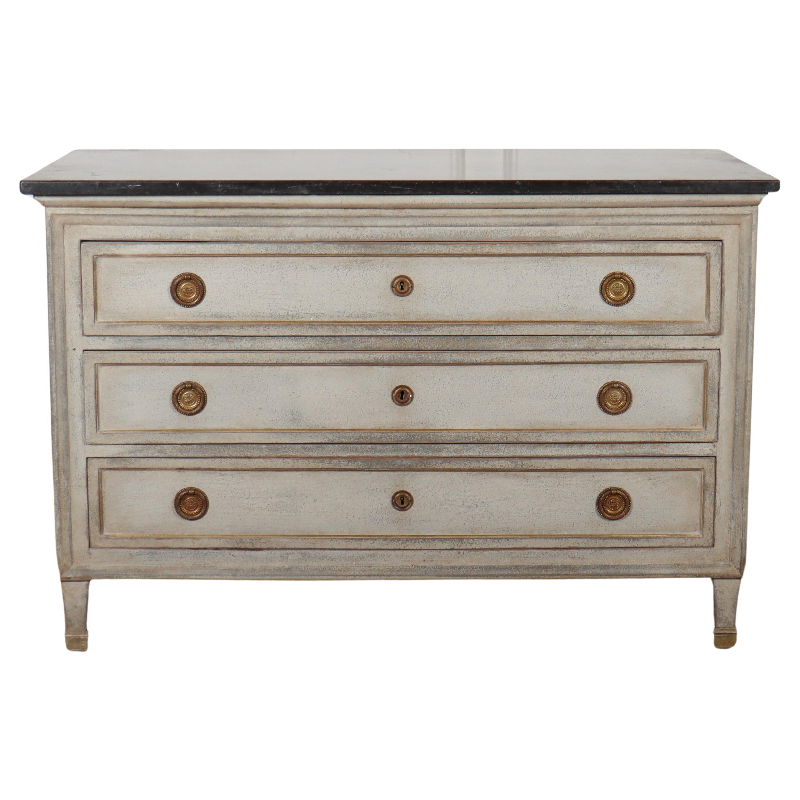 French Painted Marble Top Commode For Sale