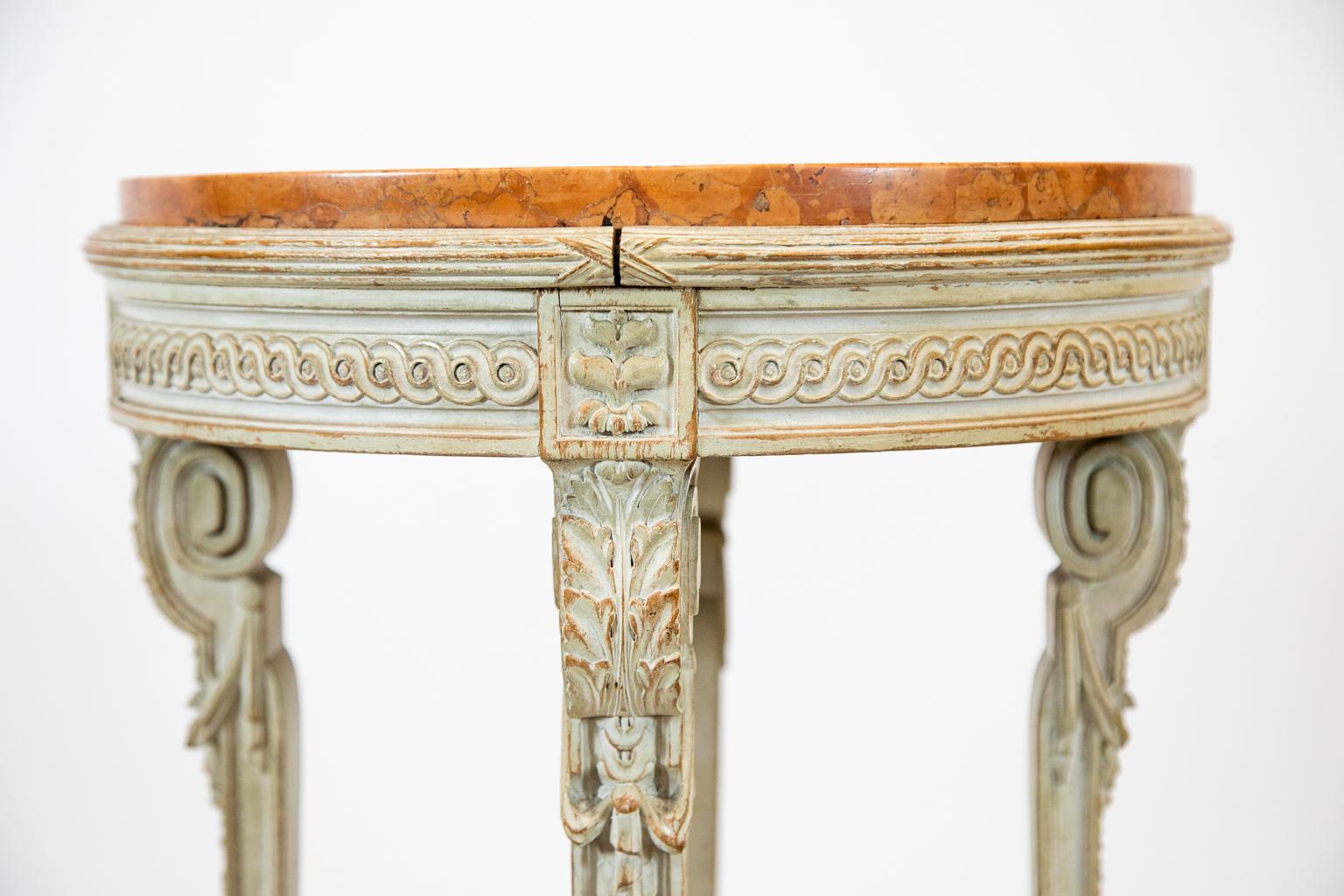 Hand-Carved French Painted Marble-Top Occasional Table