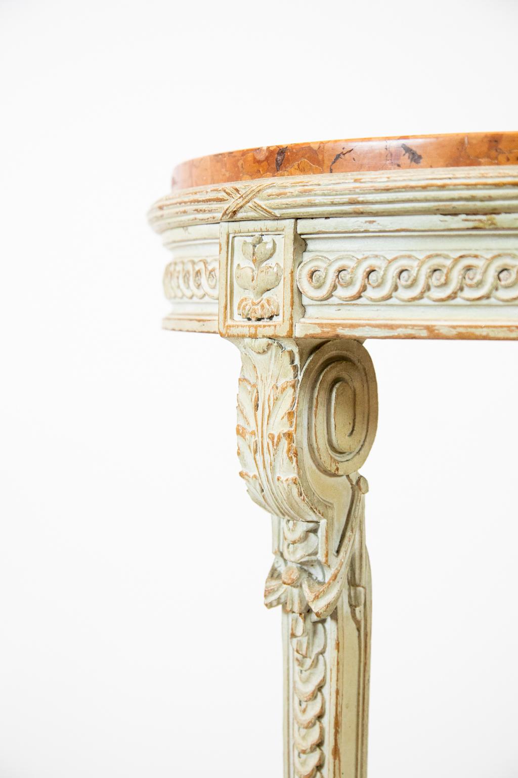 Cane French Painted Marble-Top Occasional Table