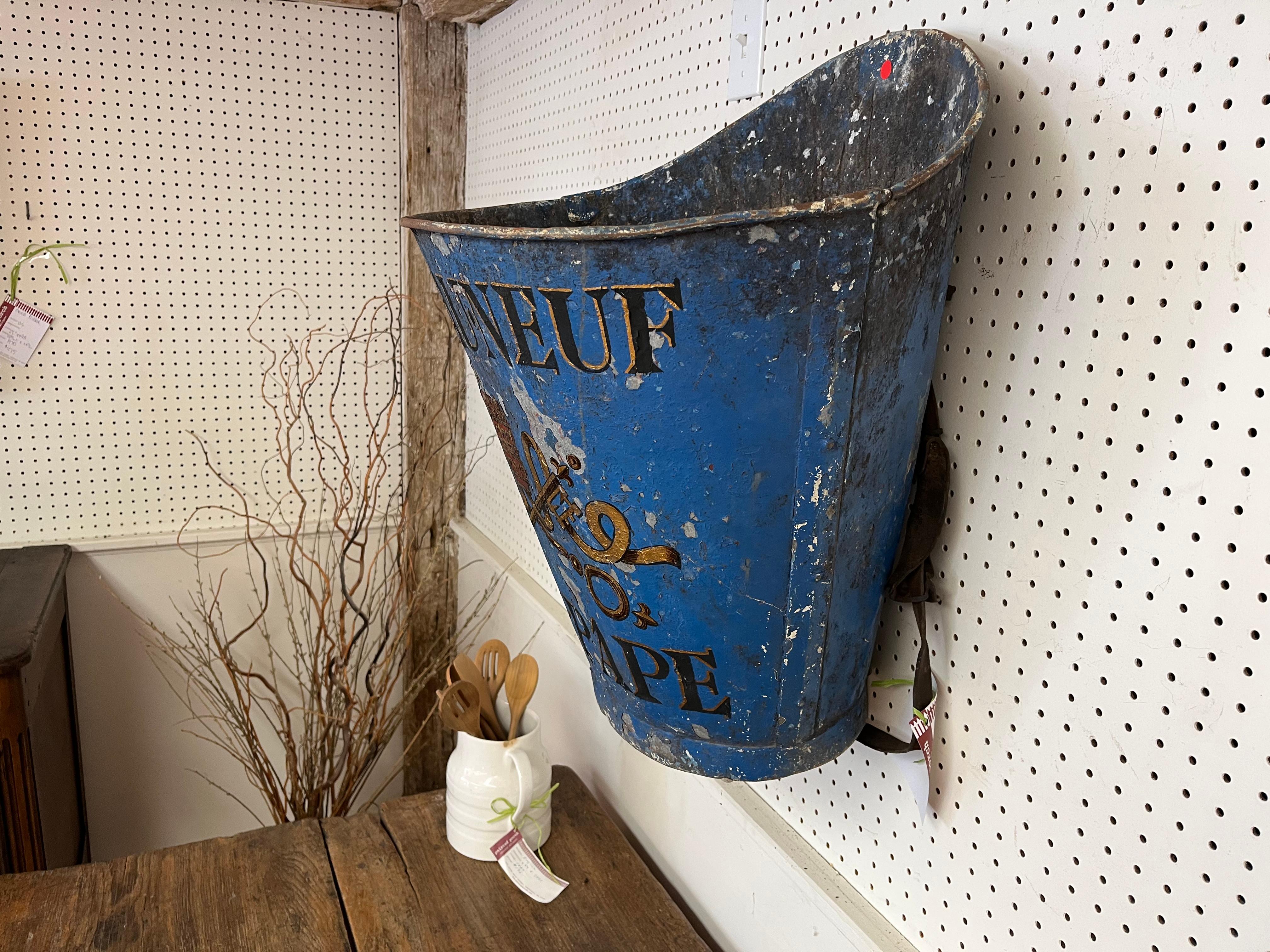 French Painted Metal Grape Gathering Basket In Good Condition In Sheffield, MA