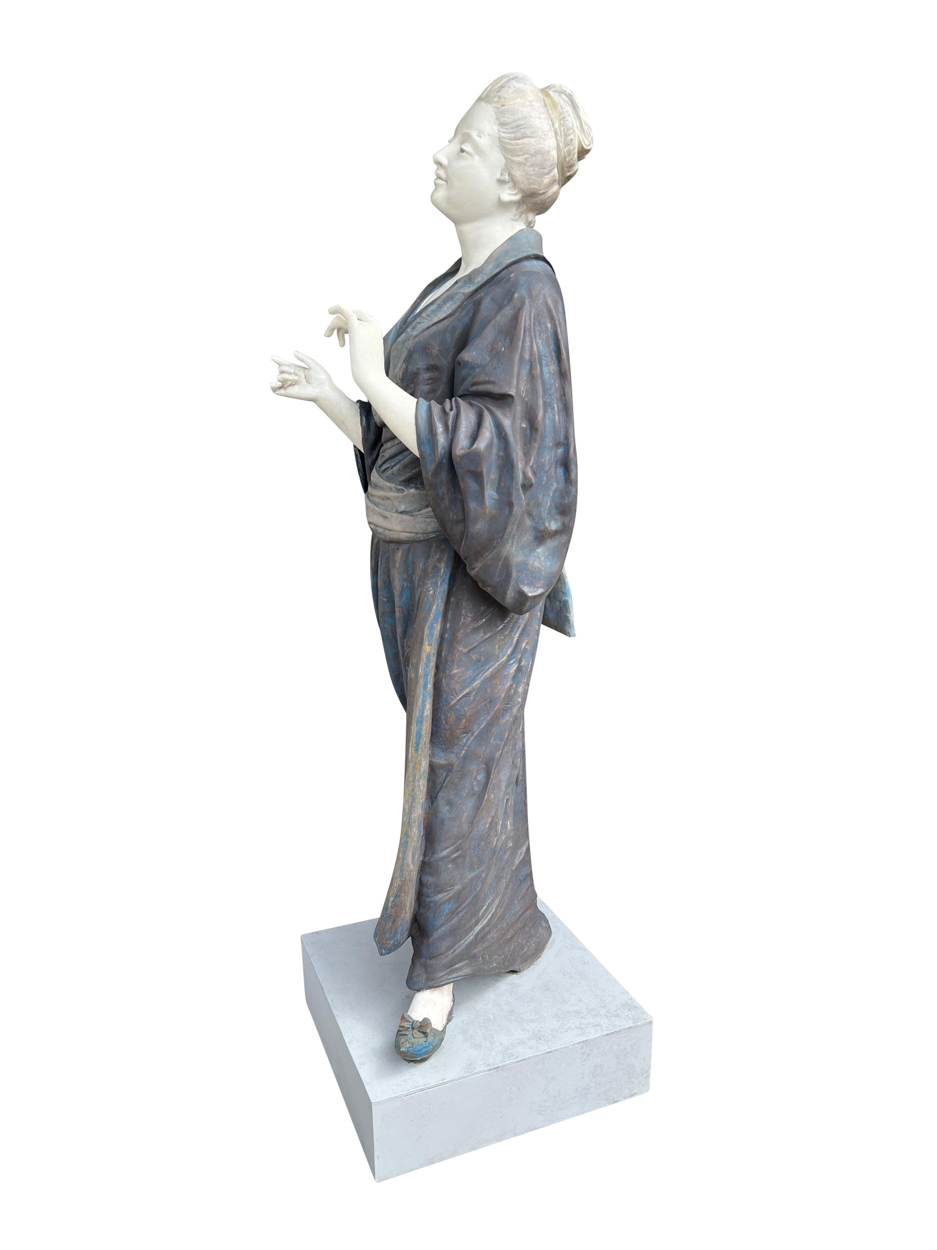 Japonisme French Painted Metal Life Size Figure of a Geisha by Charles Mass'e For Sale