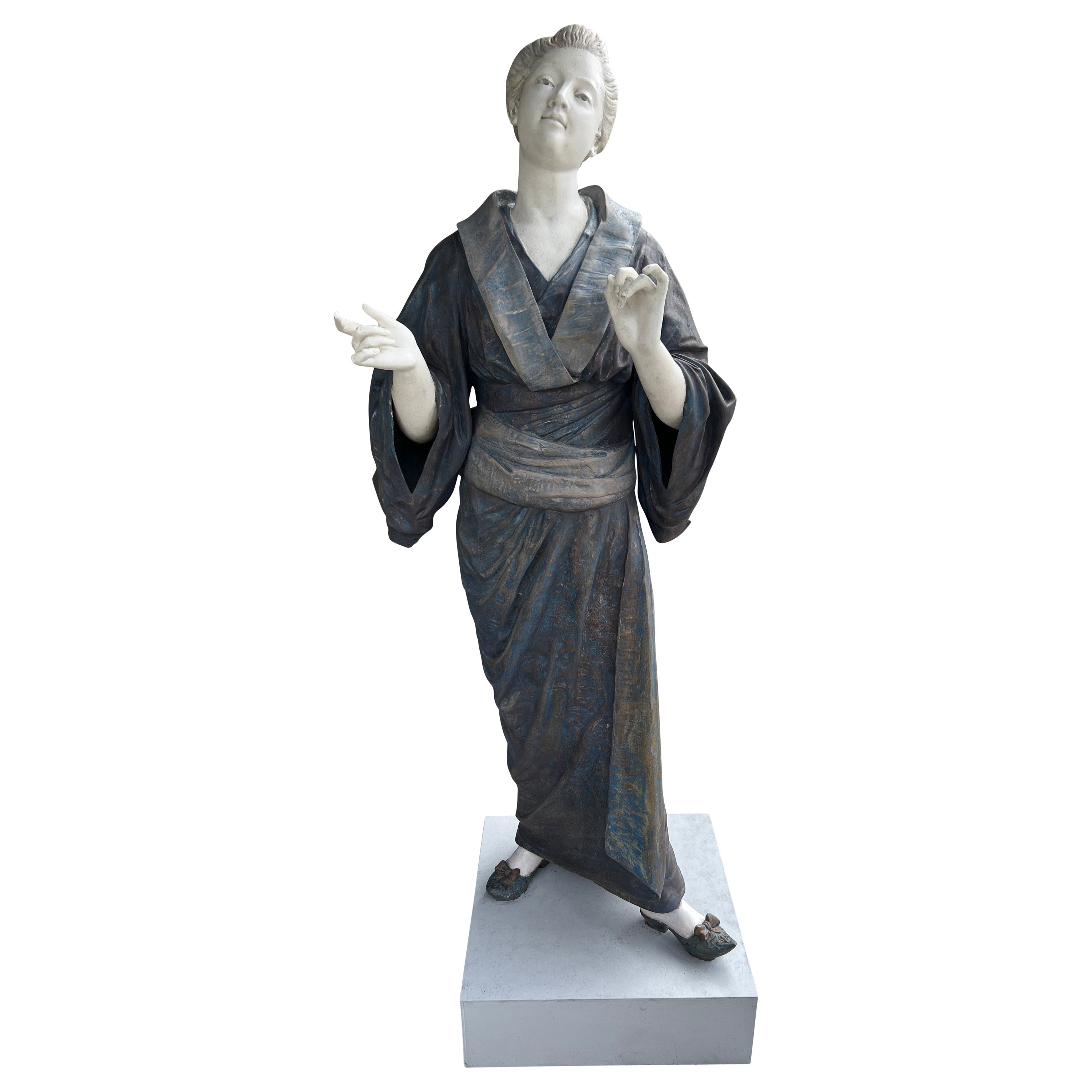 French Painted Metal Life Size Figure of a Geisha by Charles Mass'e