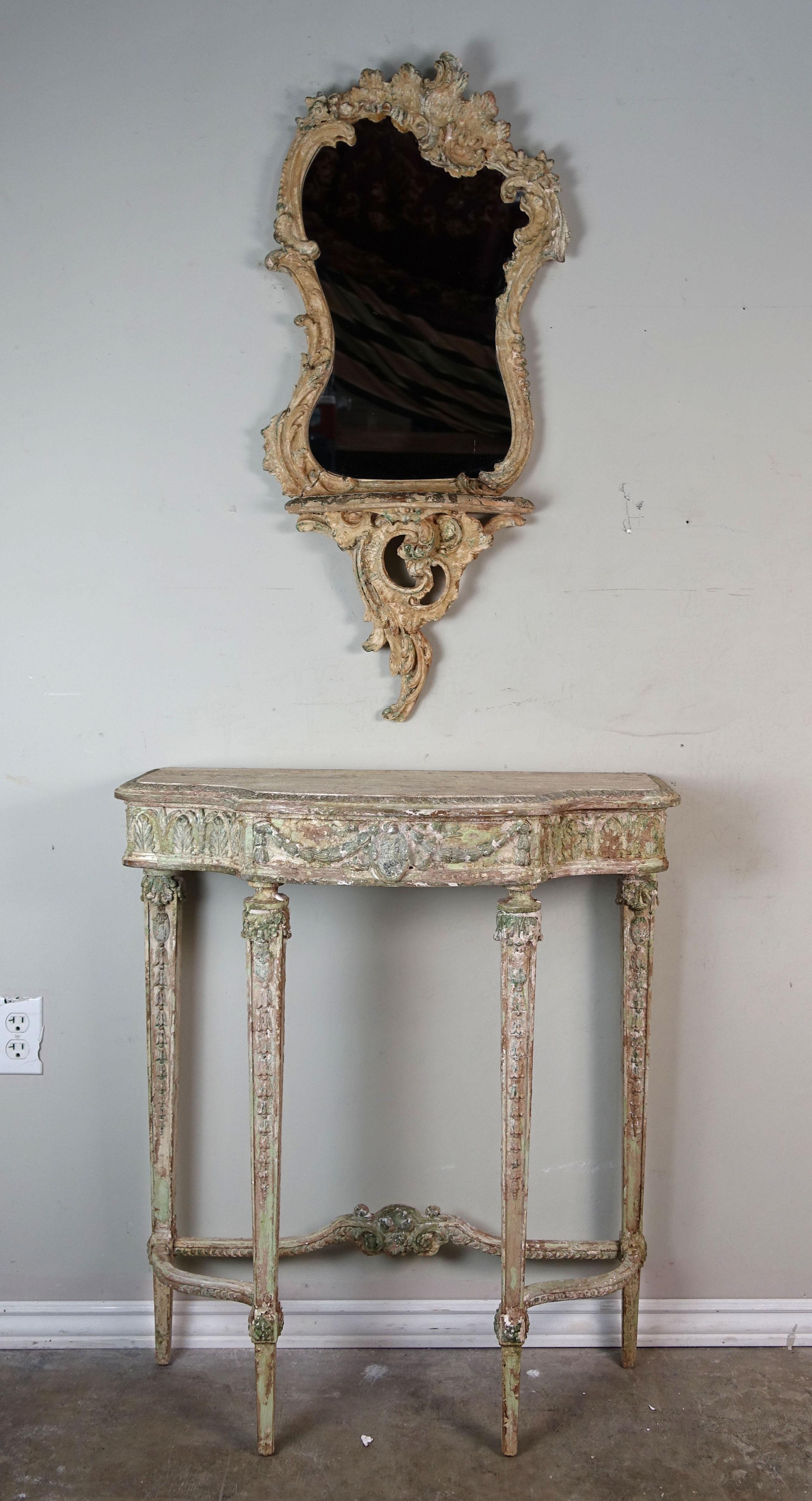 French Painted Mirror and Console, circa 1930s 6