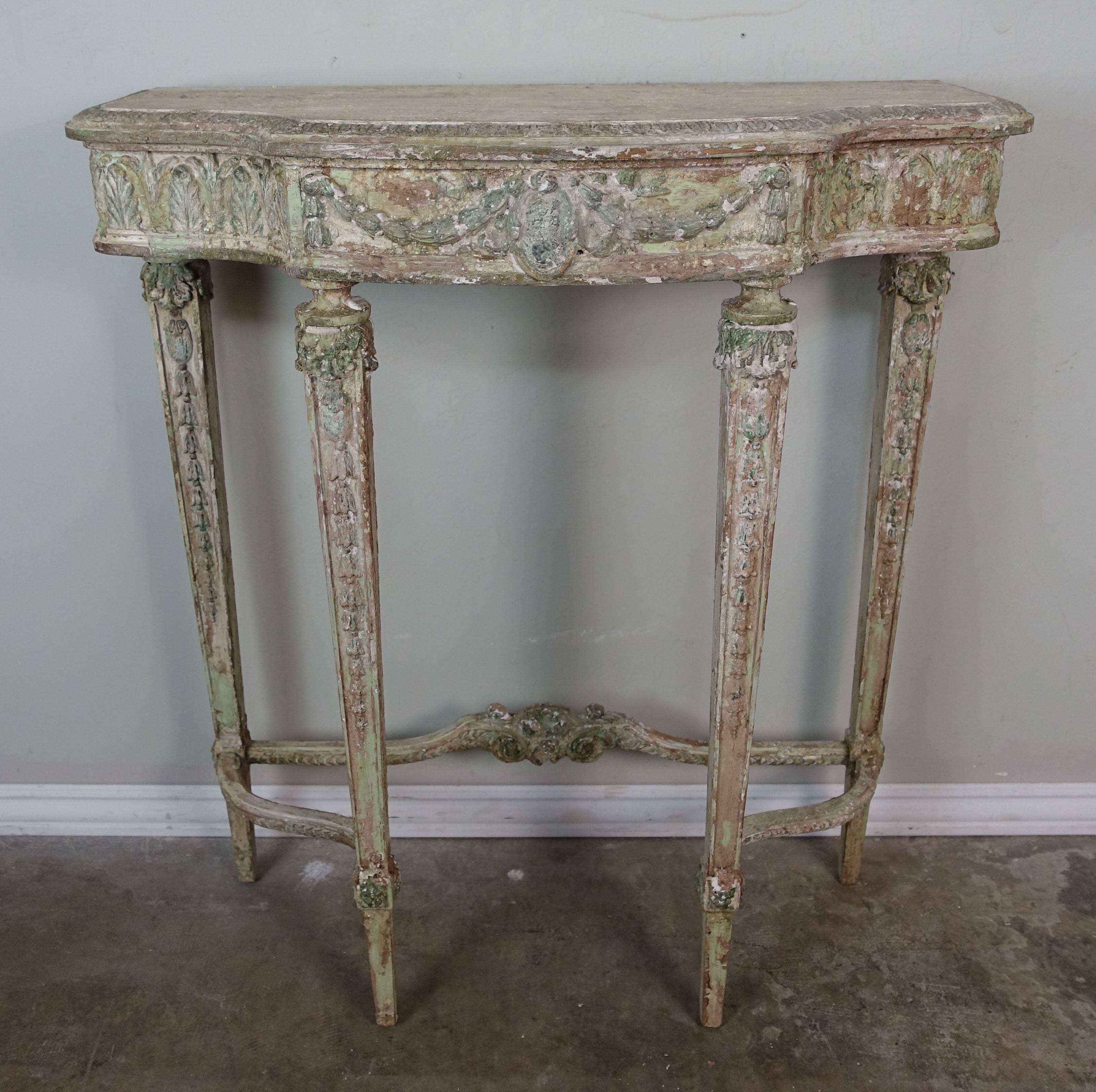Neoclassical French Painted Mirror and Console, circa 1930s
