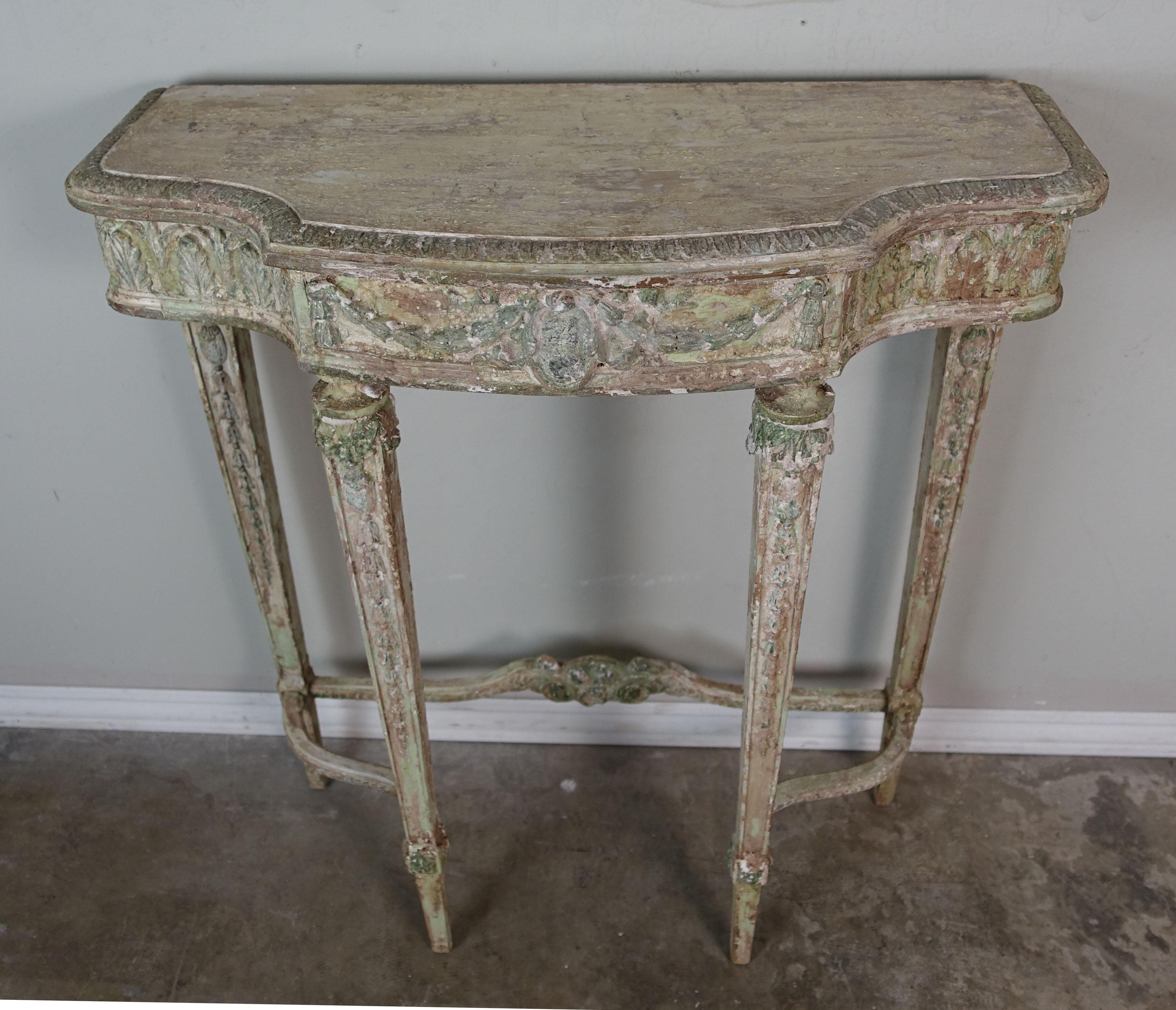 Hand-Painted French Painted Mirror and Console, circa 1930s