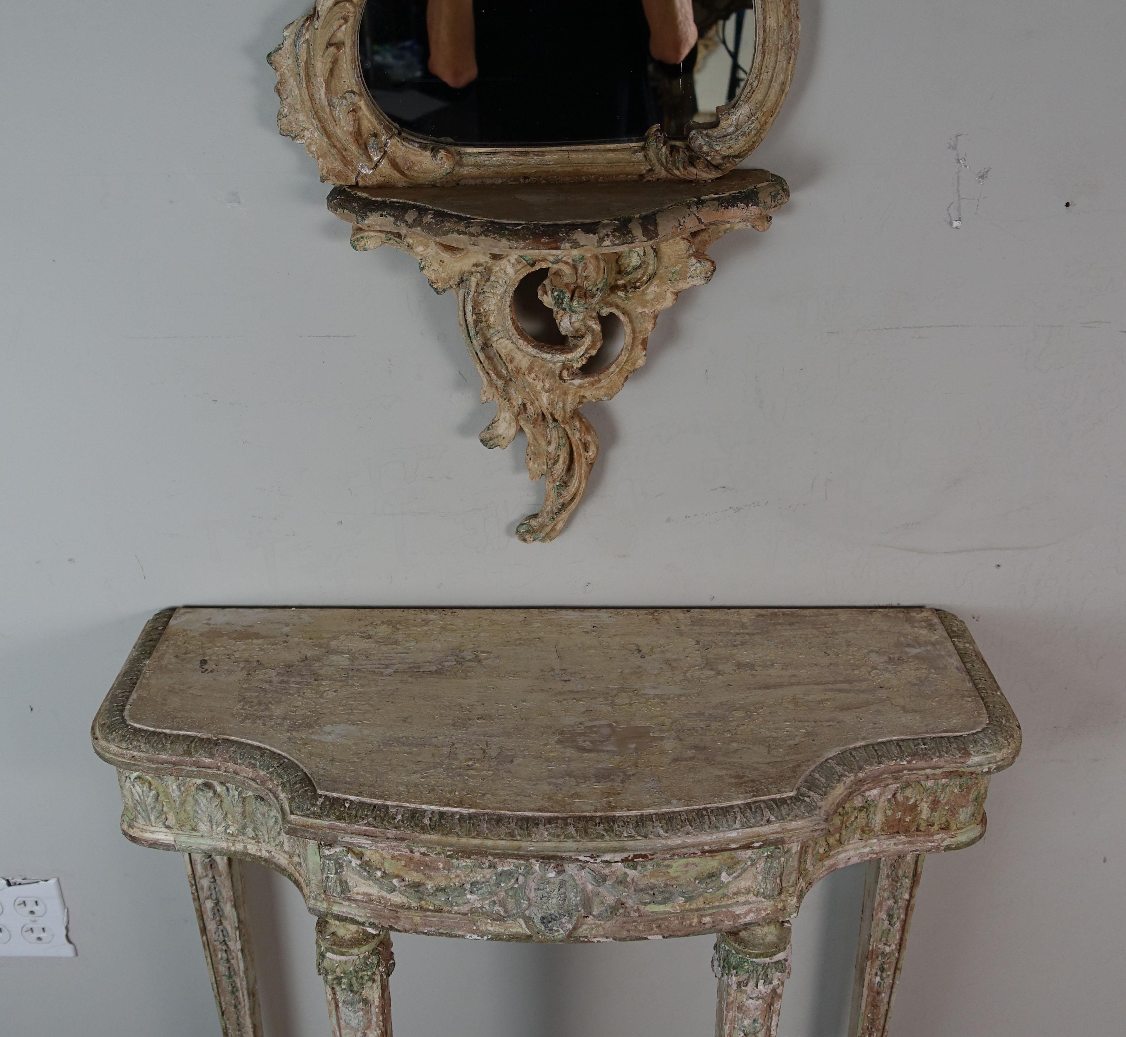 Mid-20th Century French Painted Mirror and Console, circa 1930s
