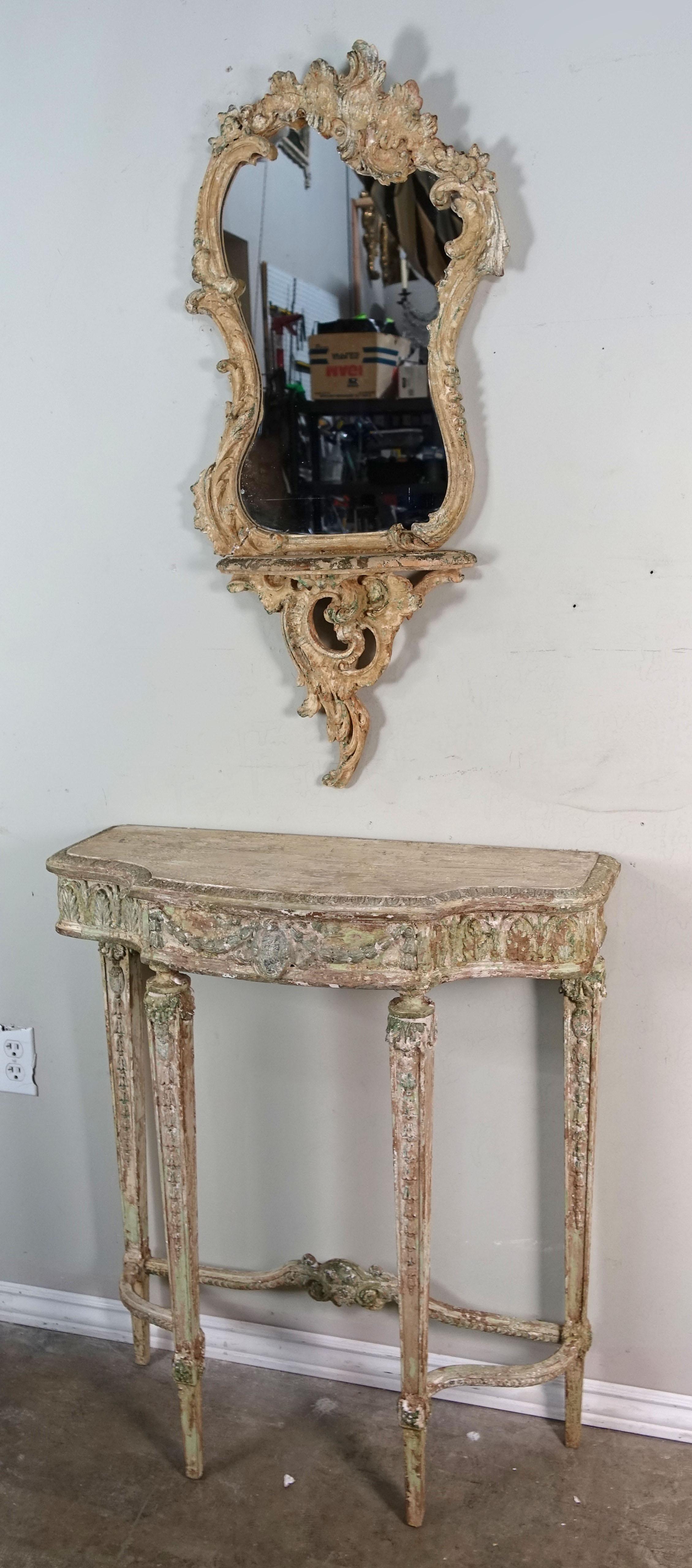 French Painted Mirror and Console, circa 1930s 2