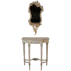 French Painted Mirror and Console, circa 1930s