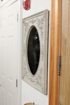 French Painted Mirror With Carved Floral Decor And Oval Twisted Ribbon Molding At 1stdibs