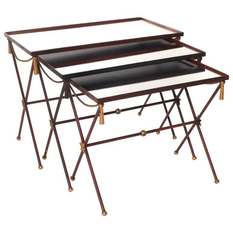 French Painted Mirrored Nesting Tables