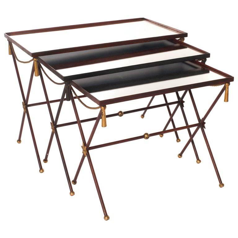 French Painted Mirrored Nesting Tables For Sale at 1stdibs