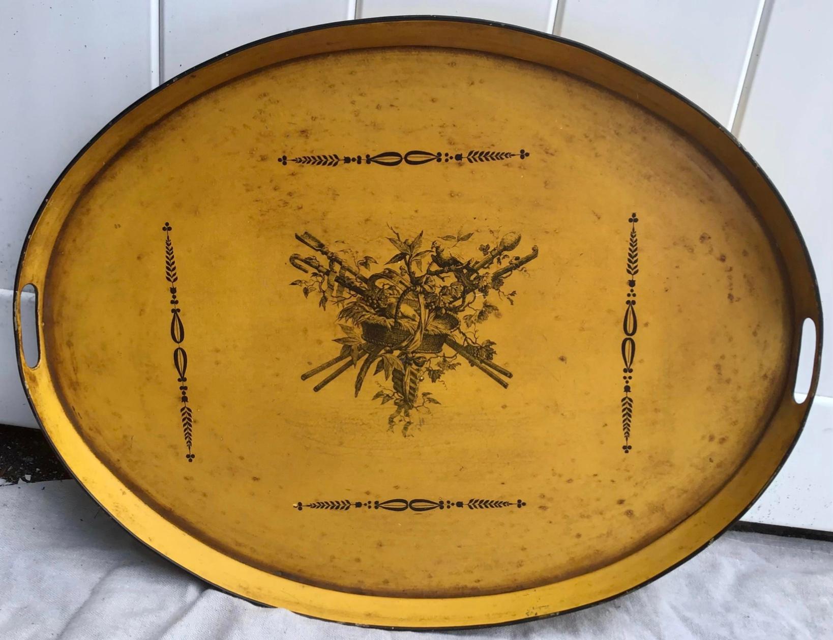 French Painted Mustard and Black Tole Tray For Sale 1