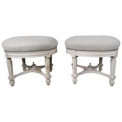 French Painted Neoclassical Style Stools, Pair