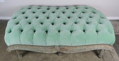 French Painted Neoclassical Style Velvet Tufted Bench, circa 1900