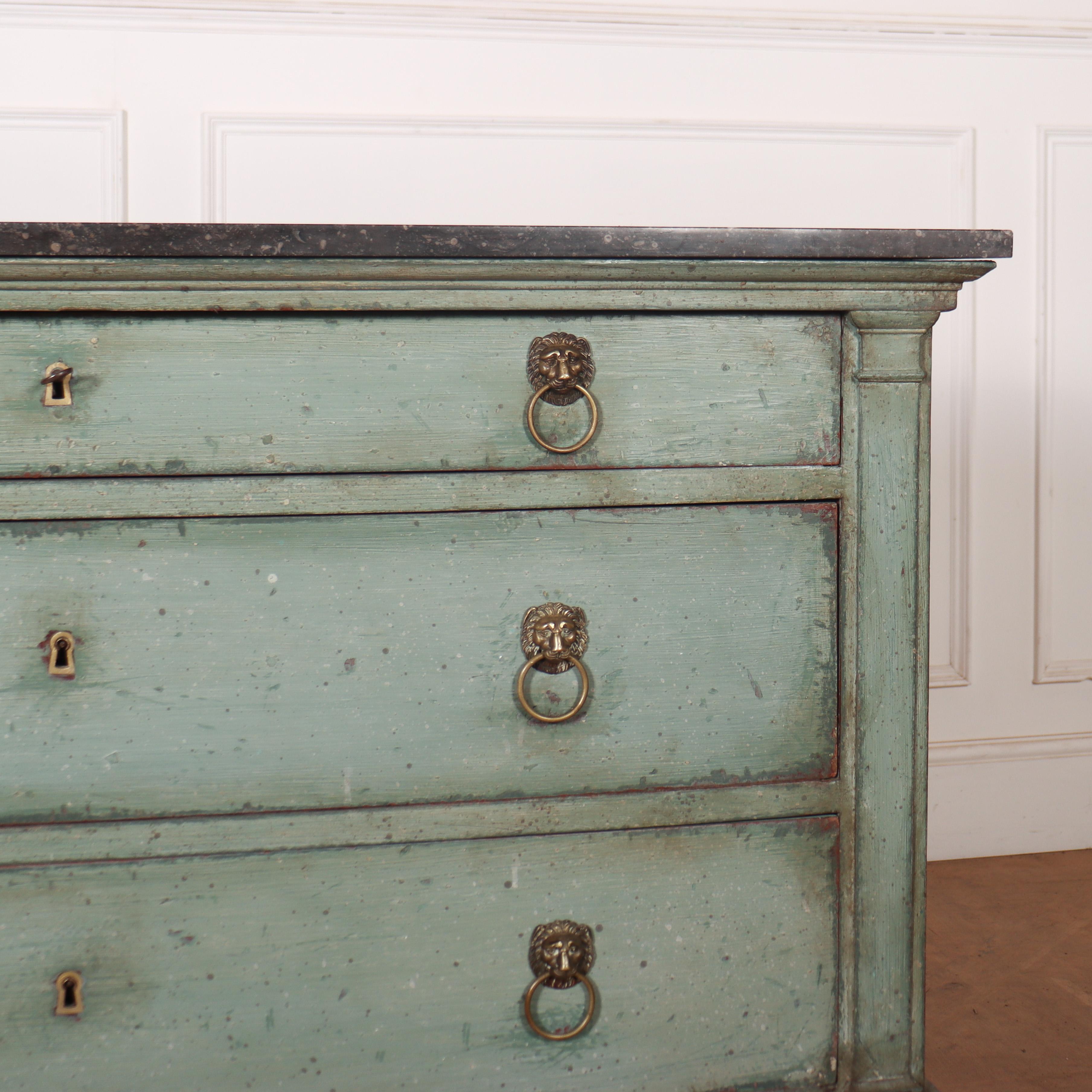 Marble French Painted Oak Commode For Sale