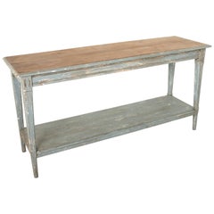 French Painted Oak Draper's Table, Console Table, or Kitchen Island, circa 1900