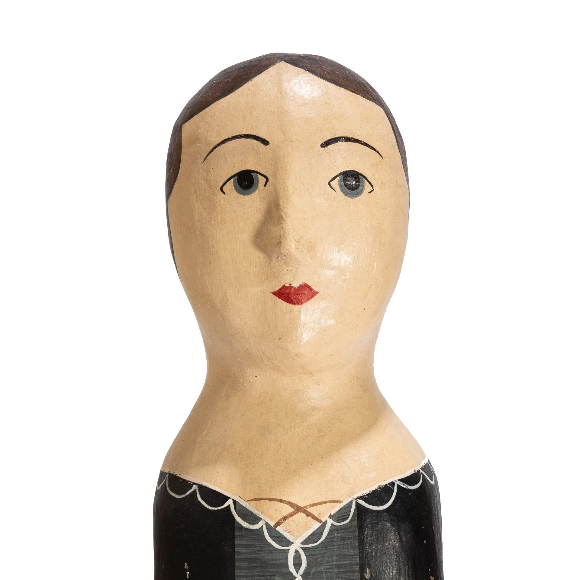 French wig stand or head called Marotte. In original paint out of papier mâché.